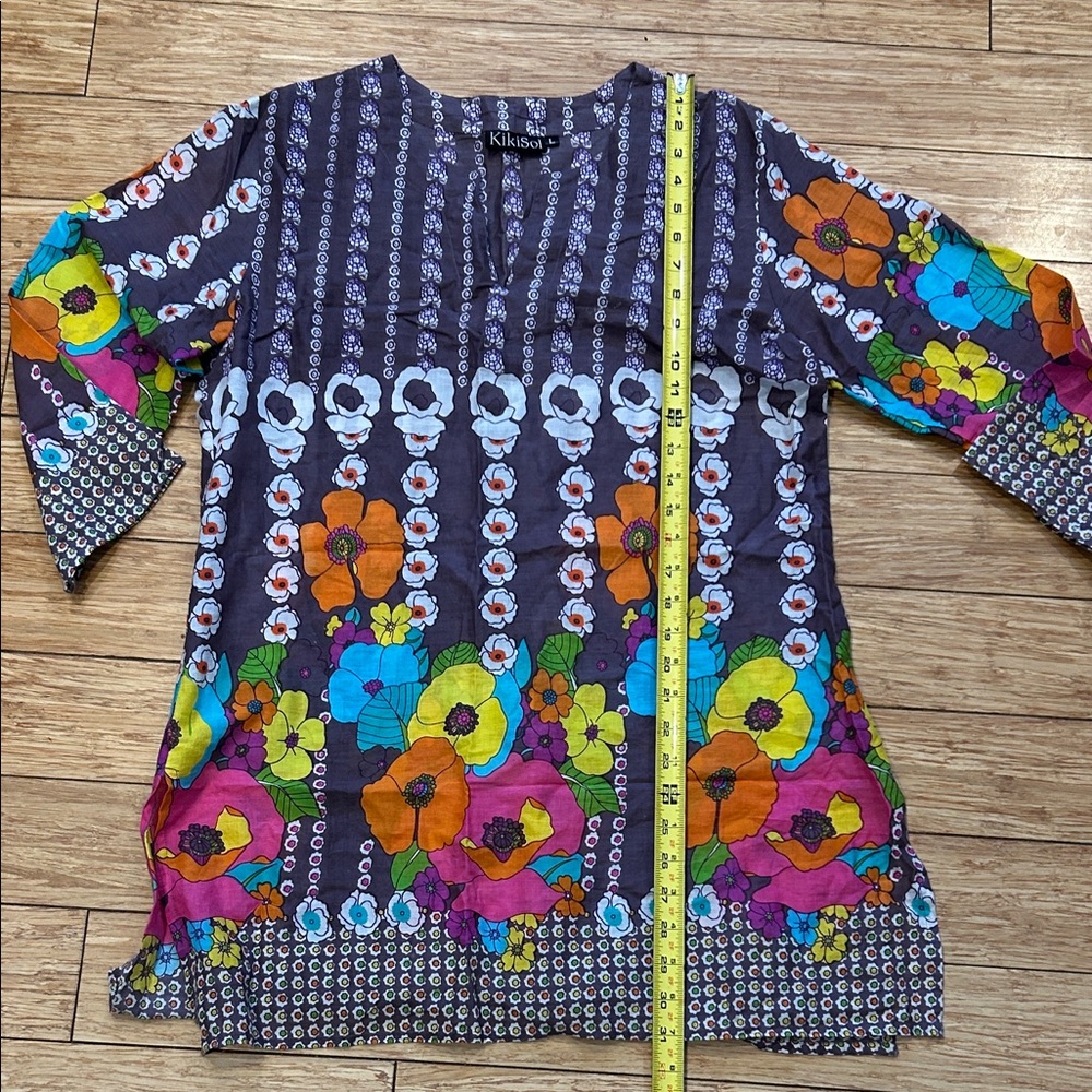 Kiko Women's Floral Print Tunic 70’s Print Gauzy Boho Resortwear Women’s L - Picture 2 of 5